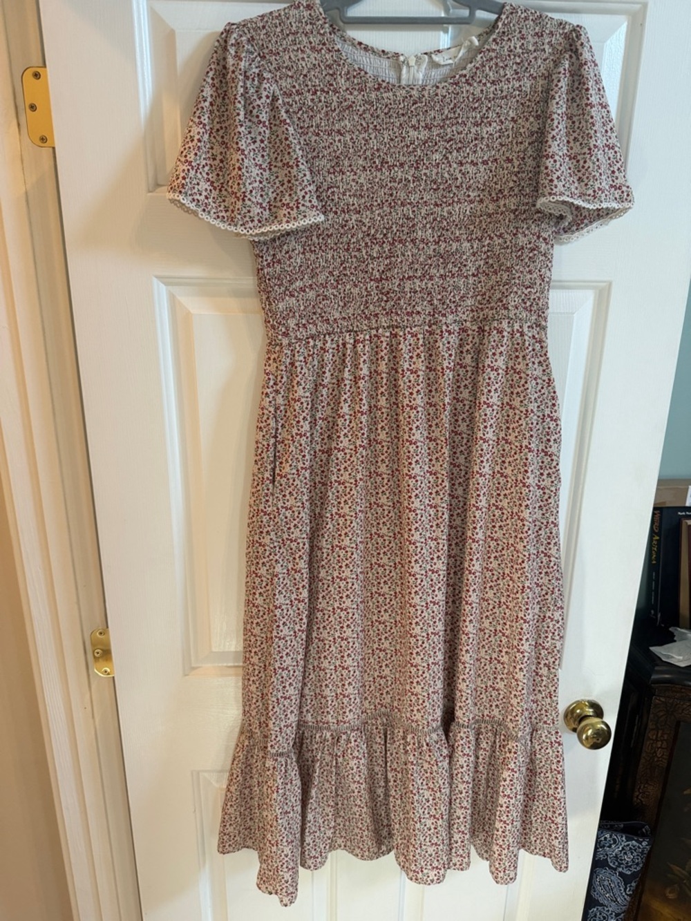 Floral Smocked Midi Dress in Cream and Red